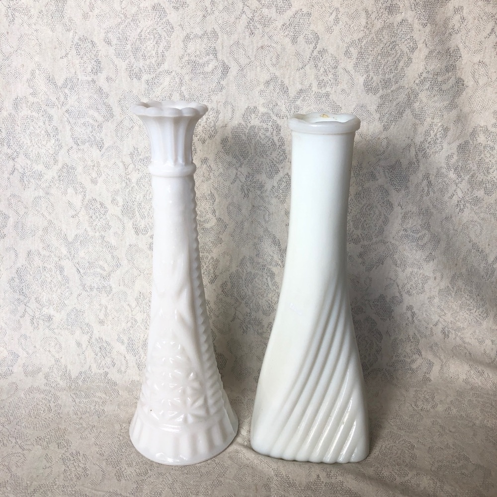 Pair of Vintage Milk Glass Bud Vases